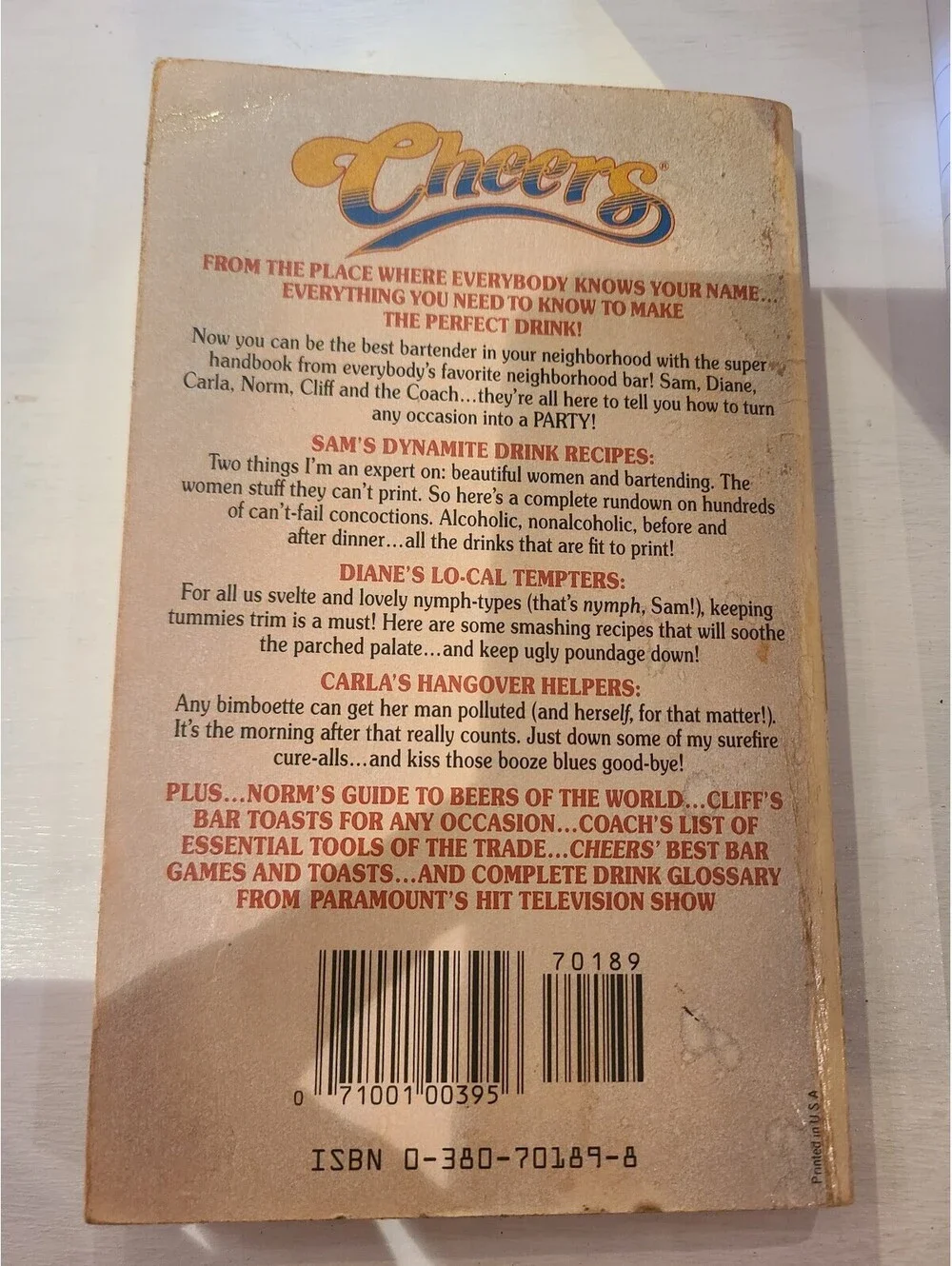 The Cheers Bartending Guide 1986 1st Edition Avon Books Vintage Paperback